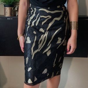 Calvin Klein Black and gold pencil skirk